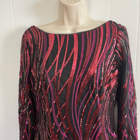 NWT Aidan Mattox Red Cranberry Sequin Ribbon Cocktail Dress!! - Picture 5 of 9